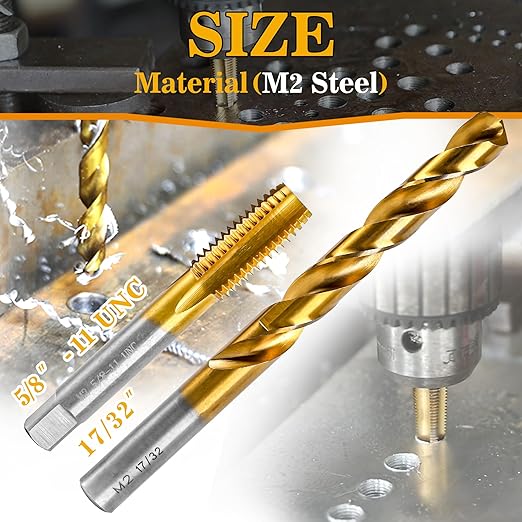 5/8"-11 UNC Tap and 17/32" Drill Bit Kit, M2 HSS Drill and Tap Set, Combination of Drill and Tap Kit for Metal