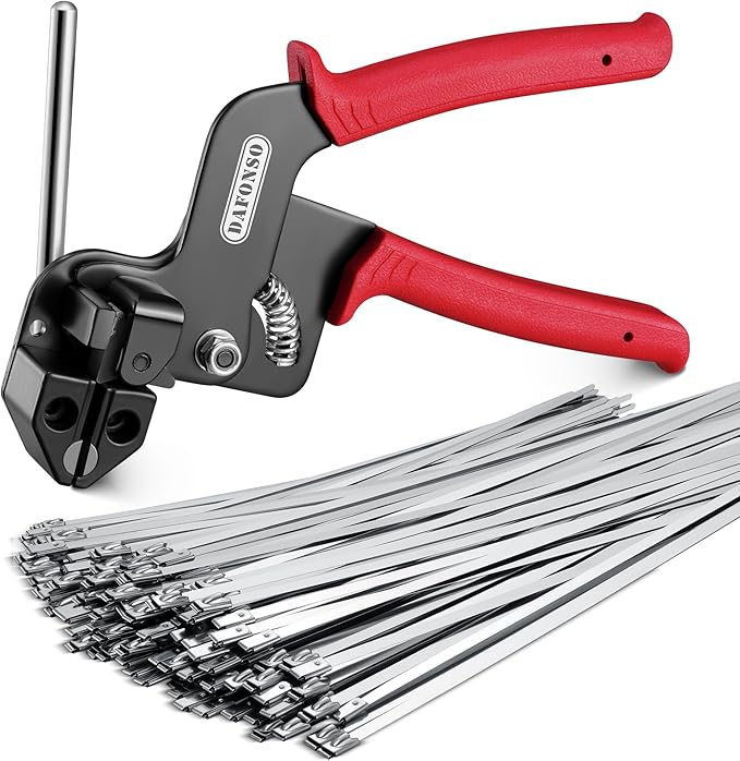 Stainless Steel Cable Tie Gun Kit-100PCS 11.8 inches 304 Heavy Duty Metal Zip Ties, 200LBS Tensile Strength & UV Resistant-for Fence, Exhaust Pipe, Chicken Coop & Industrial Use