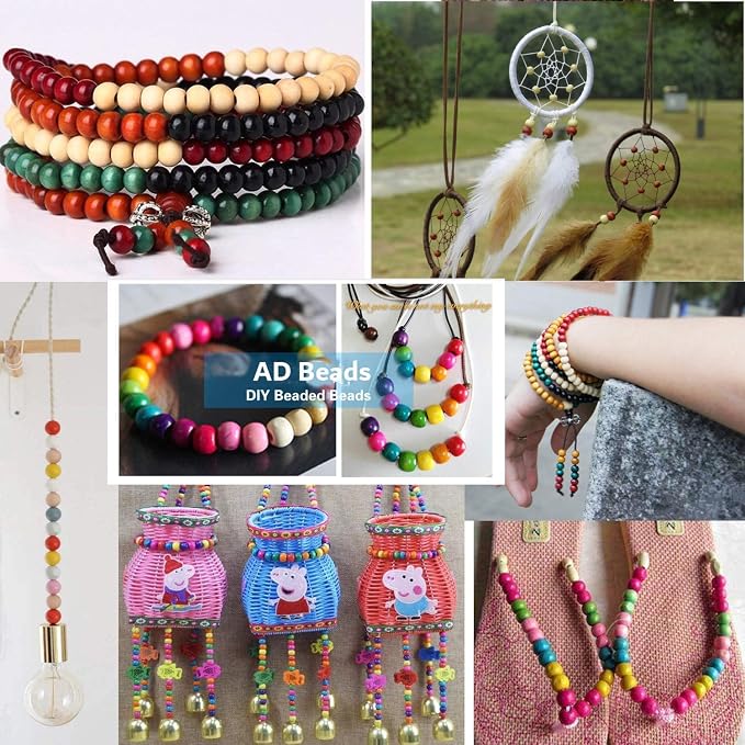 AD Beads Wood Spacer Loose Wooden Craft Beads Big Hole Beads Assorted - Image 5