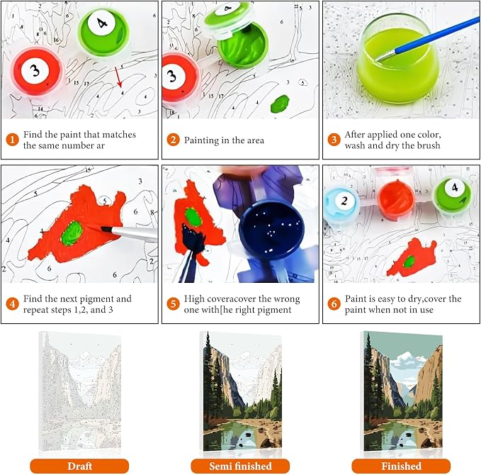 6 Pack Paint by Numbers Kit for Adults Beginner, National Park Adult Paint by - Image 7