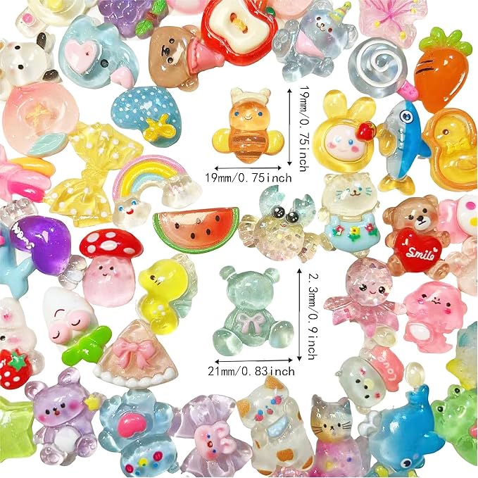 FULUSODO 60pcs Embellishments Cute Set, Flat Back Bulk Mixed Resin Ornament - Image 2