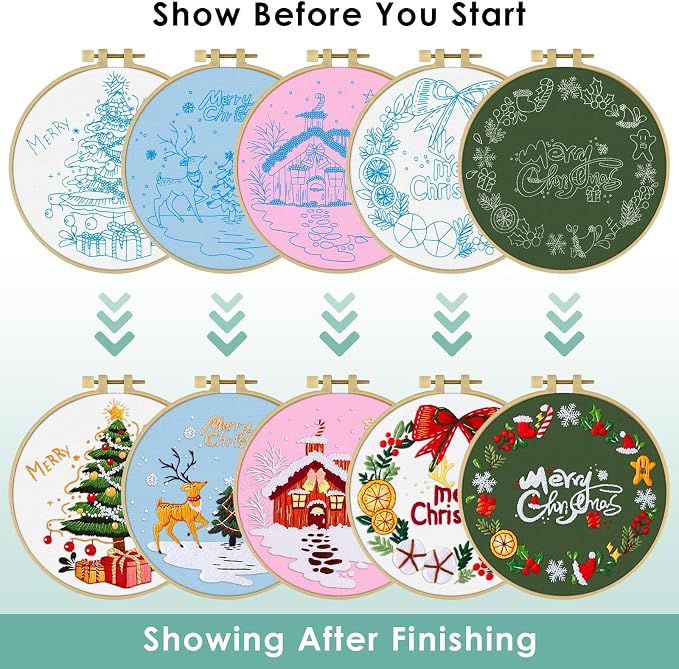 ERKOON 5 Sets Embroidery Kit for Beginners, Christmas Cross Stitch Set - Image 4