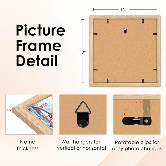 FIXSMITH 12x12 Picture Frame Natural Set of 2, Photo Frame - Image 3