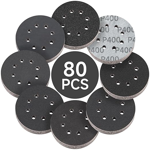80PCS 5 inch Wet Dry Sanding Discs, Silicon Carbide Orbital Sander Hook and Loop Sandpaper 320 400 600 800 1000 1200 1500 2000 Grit, Best for Metal, Automotive Sanding