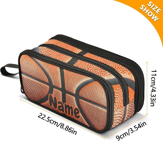 Custom Basketball Ball Skin Pencil Case Box Boys Girls Personalized Name Large - Image 7