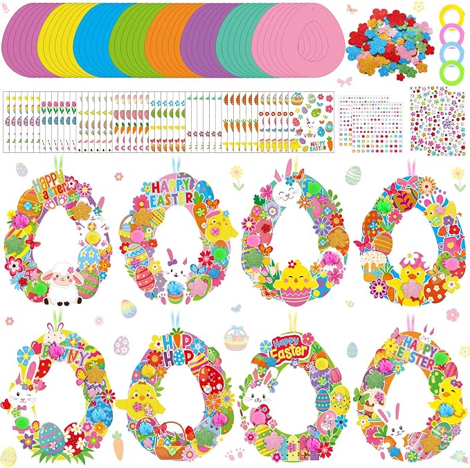 Hollowfly 48 Sets Easter Wreath Craft Kits DIY Easter Egg Wreath Hanging by Hollowfly