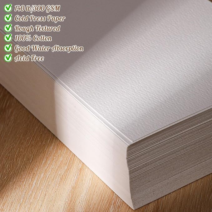 Prudiut Watercolor Paper, 120 Sheets, 5 x 7 in, 140 lb, Cold Press | Cotton - Image 3