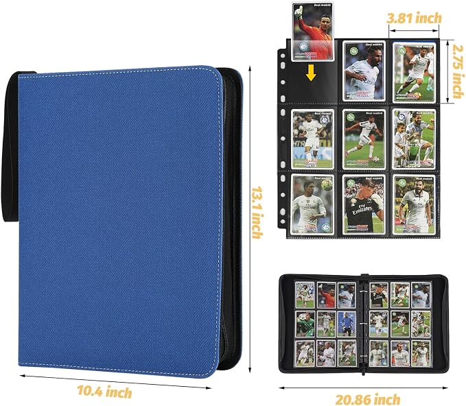 GERMUN 3 Ring 9 Pocket Zipper Card Binder, 720 Double Sided Standard PU Trading - Image 2