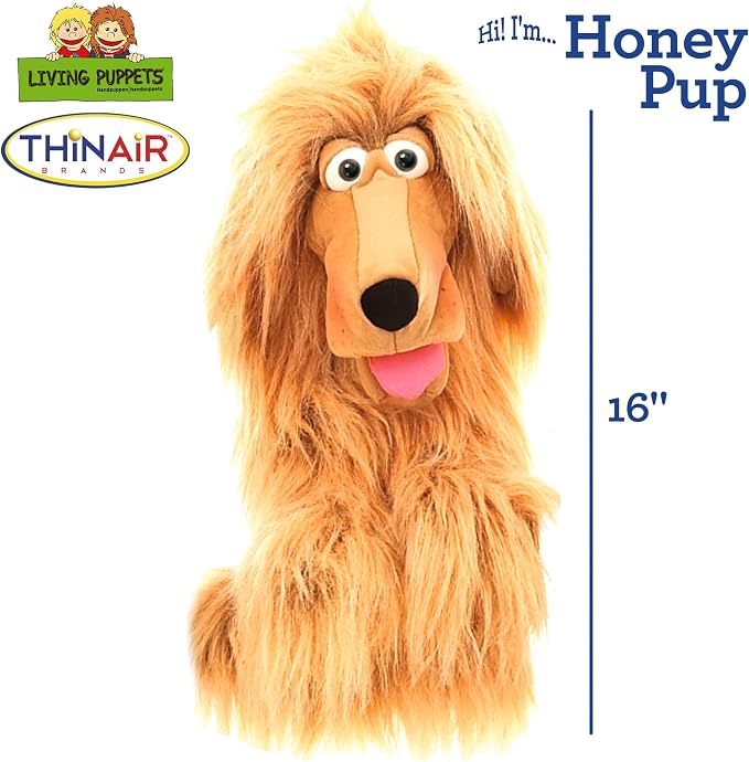 Honey Pup Hand Puppet – 16” Soft Plush Dog Puppet, Interactive Movable Mouth & - Image 2