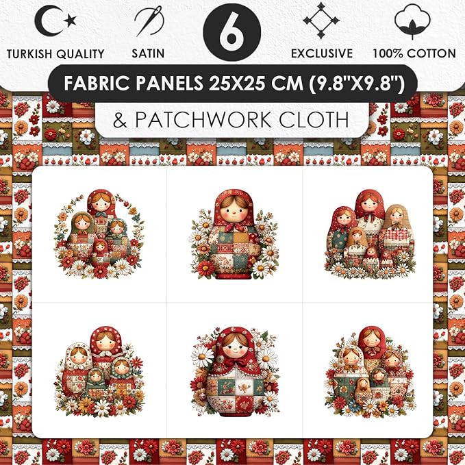 Matryoshka Patchwork Quilting Fabric Panel – 6× Blocks + Bonus Patchwork Sheet - Image 3