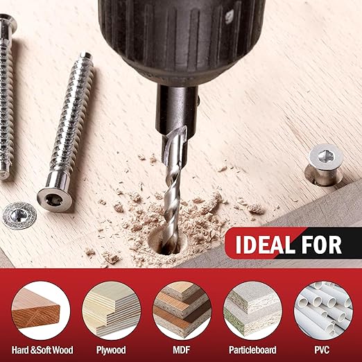 Countersink Drill Bit Set, 3PCS Tapered Drill Bits, M2 Countersink Set with 1/4" Hex Shank Quick Change and 1 Allen Wrench for Woodworking, Pilot Screw Hole Set for Soft & Hard Wood