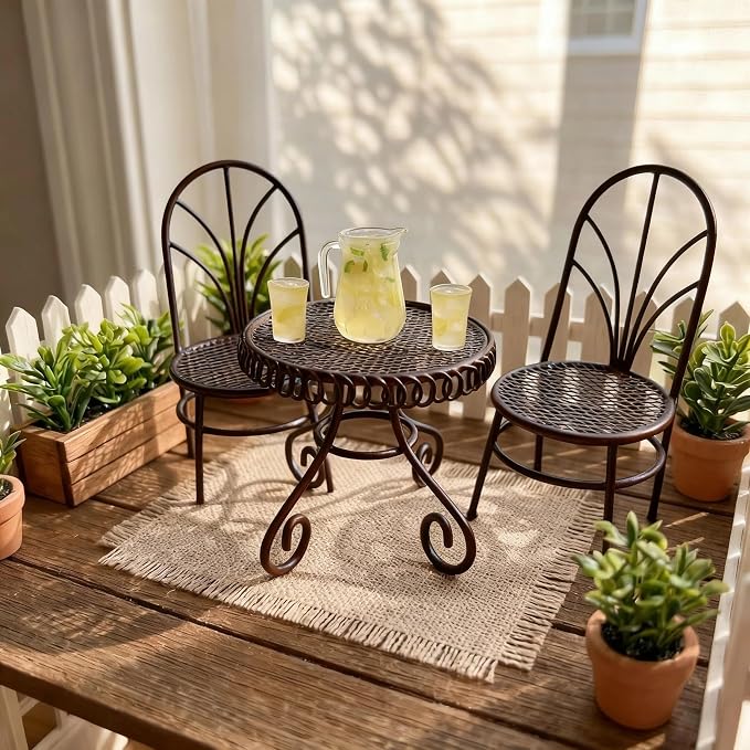 6 PCS Dollhouse Miniature Bistro Table & Chairs Set - Image 3