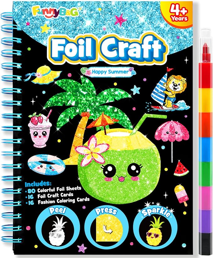FUNNYB&G Foil Art Craft Kit for Kids 4-10 Years Old: Mess-Free & No-Glue by FUNNYBG