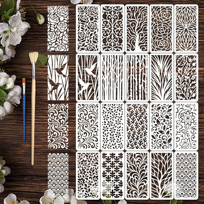 20pcs Flower Stencils for Painting Texture Stencils for Crafts Reusable Plant by Unknown