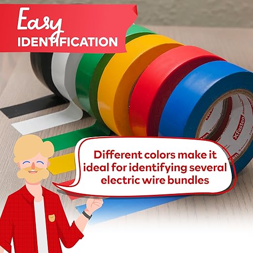XFasten Electrical Tape 3/4 Inch x 66 Feet 12-Pack (792 Feet Total) UL/CSA Listed High Temp Residue-Free Vinyl Automotive Electric Tape Waterproof (Multicolor, 3/4 Inch x 66ft (12-Pack 792 ft Total))