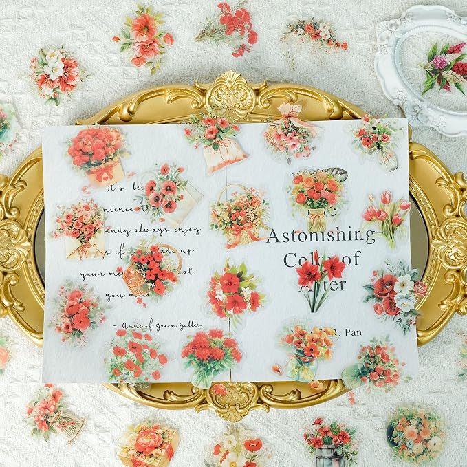 50pcs Red Flower Stickers for Scrapbooking - Image 4