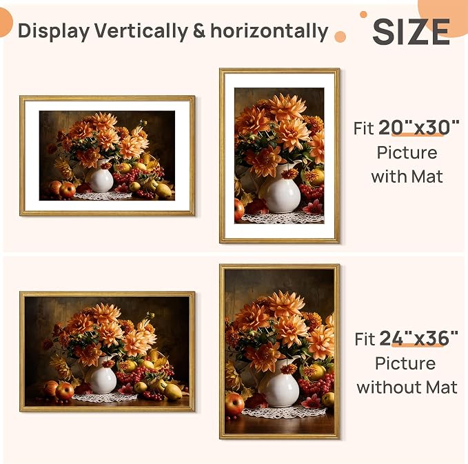 upsimples Vintage 24x36 Poster Frame, Antique Gold Frames Display 20x30 - Image 2
