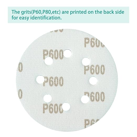 100PCS 600 Grit Premium Green Sanding Discs, 5-Inch 8-Hole Sandpaper for Random Orbital Sander