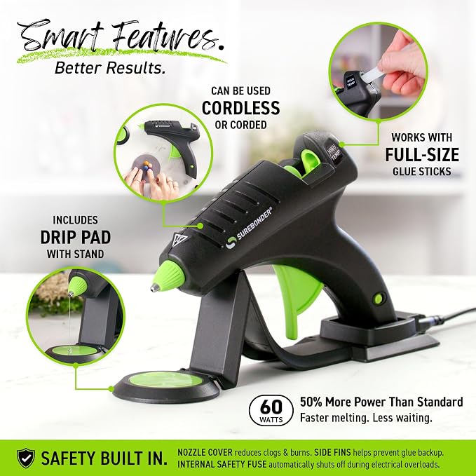 Surebonder Cordless Hot Glue Gun, High Temperature, Full Size, Leather & Other - Image 3