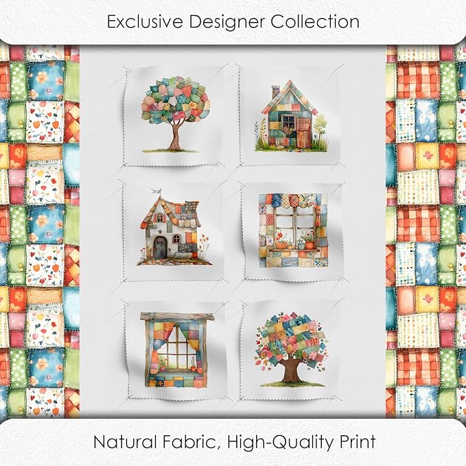 Patchwork Cozy Cottage Cotton Fabric Panel – 6 Designs + Bonus Sheet 29.5×19.6 - Image 5