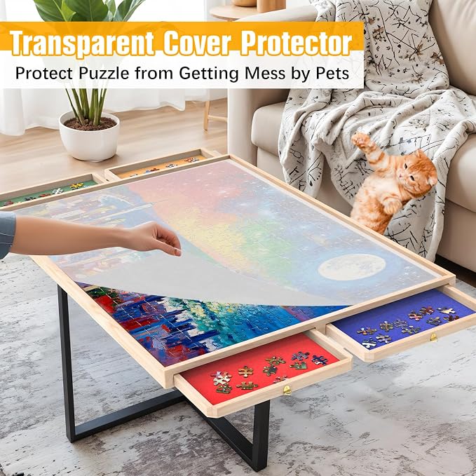 1000 Piece Puzzle Board with Drawers Rotatable 360-Degree Wheels and Cover 30" - Image 4