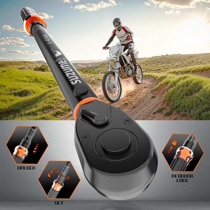 SUZUME Torque Wrench 3/8 Drive (5-45 Ft. Lb/ 6.8-61 N.m) 72 Tooth Reversible Head Torque Wrench ±3% High Accuracy Dual-Scales Torque Wrenches for Car Bike Moto