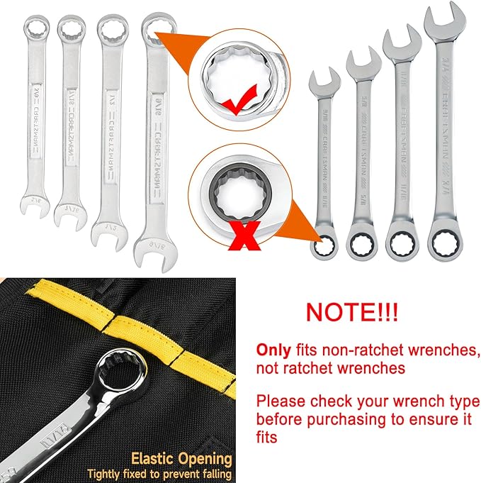 Wrench Roll Organizer (NOT for Ratcheting Wrench),Wrench Roll Up Pouch with 23+1 Pockets,Heavy Duty Tool Roll for Metric & SAE Wrenches,Large Wrench Holder Organizer Bag for Men,Mechanics(Black)