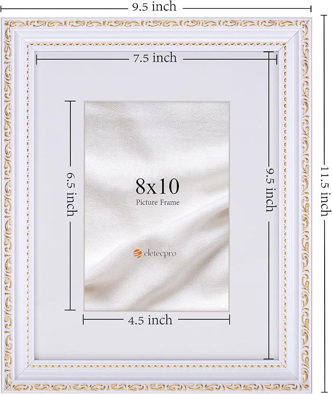 eletecpro 8x10 Vintage Picture Frame, Glass Cover, Horizontal or Vertical - Image 3