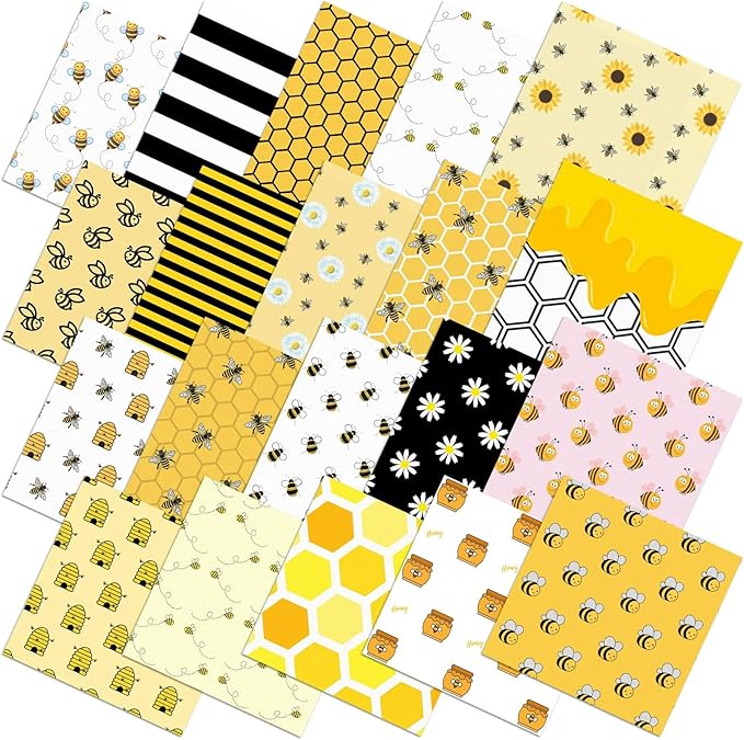 HunnmingRe 20 Pcs 10''x10'' Bee Quilting Fabric Square Honeycomb Precuts by HunnmingRe