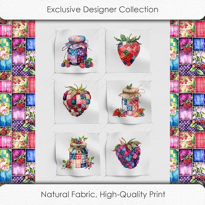 Patchwork Berry Jar Cotton Fabric Panel – 6 Designs + Bonus Sheet 29.5×19.6 inch - Image 5