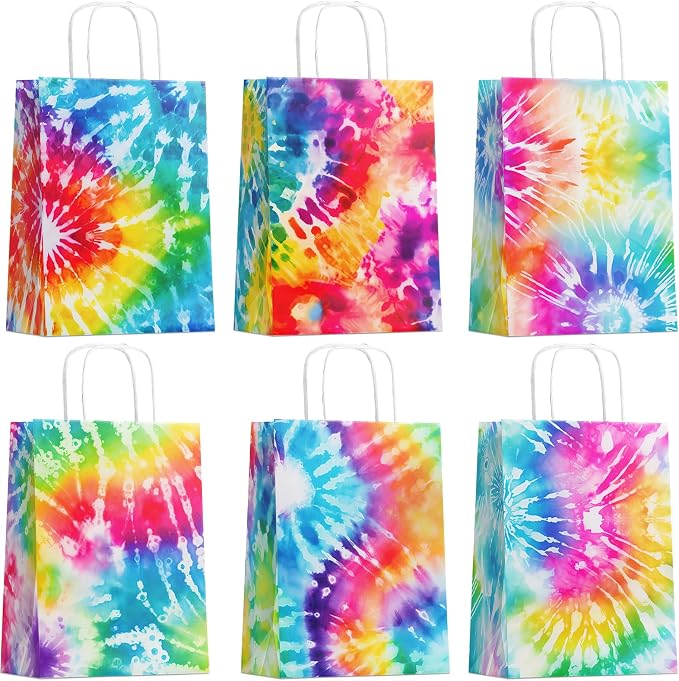 24 Pack Tie Dye Party Favor Bags, Rainbow Tie Dye Gift Bags by Unknown