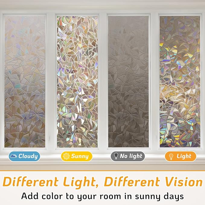LUTE Rainbow Window Privacy Film, Stained Cling, 17.5" x 78.7" | 3D Decorative - Image 6