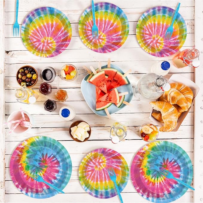 Qyeahkj 25 Guests Tie-Dye Party Supplies, Tie-Dye Party Plates Napkins Forks Set - Image 7