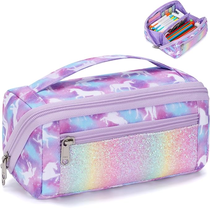 Large Pencil Case for Boys, Durable Pencil Pouch for School, Wide Opening Soft by BrainyBees