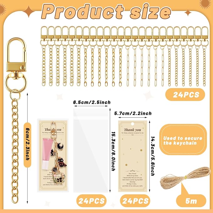 Wurosi 24 Set Lip Gloss Keychain Making Kit, Cellophane Bags, Thank You Cards - Image 2
