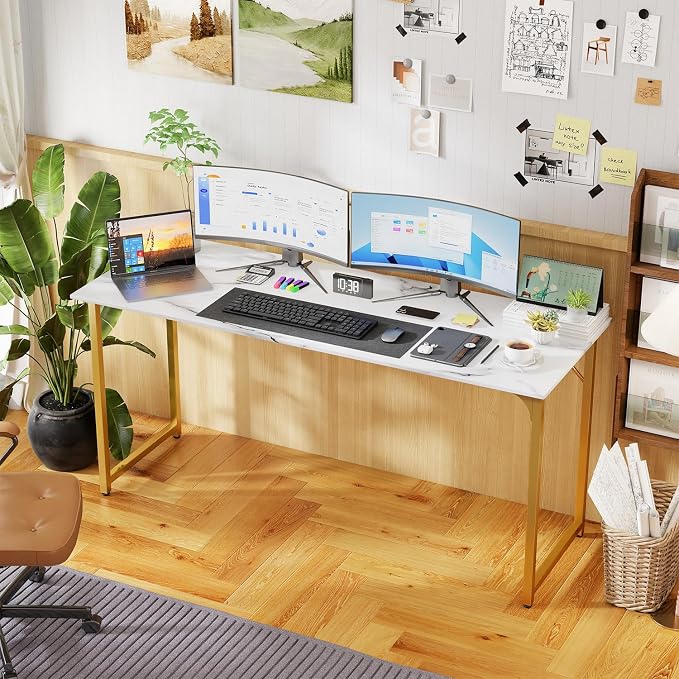PayLessHere | 63 Inch Computer Desk | White Gold | Office Desk - Image 2