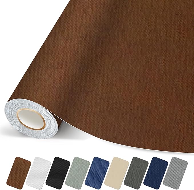 Canvas Repair Patch, 17X79 Inch Strong Sticky Fabric Repair Tape, Self-Adhesive Fabric Patch for Sofas, Tote Bags, Clothing, Car Seats, Furniture (Brown, 17X79 Inch)