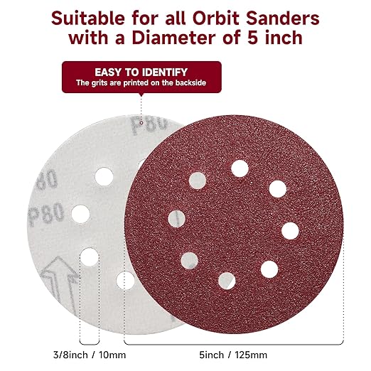 100 PCS 5 Inch Sanding Discs 400 Grit, Round Hook and Loop Sandpaper for Random Orbital Sander