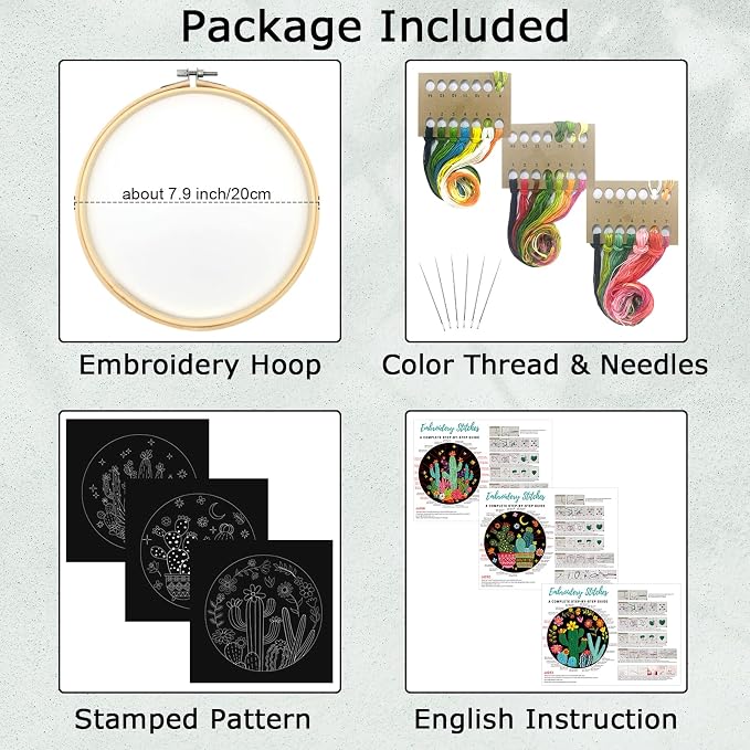 Nuberlic 3 Pack Embroidery Kit for Beginner Adults, Stamped Cross Stitch - Image 3