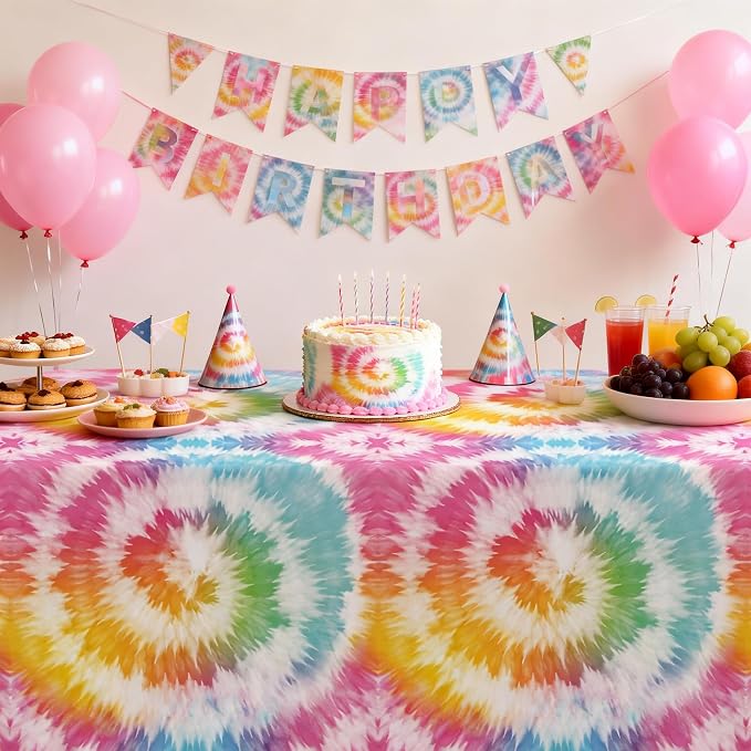 Tie Dye Party Decorations Tablecloth, 55in x 108in - Image 6