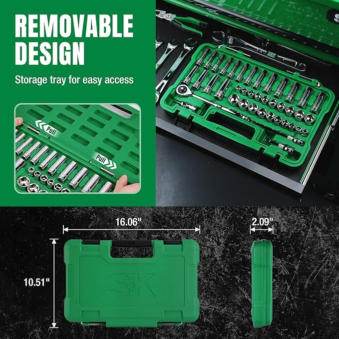 SK 3/8" Drive Socket Set with 216-P Quick-Release Ratchet, 41-Piece, SAE & Metric, SuperKrome Finish, Premium CR-V Construction, with Storage Suitcase