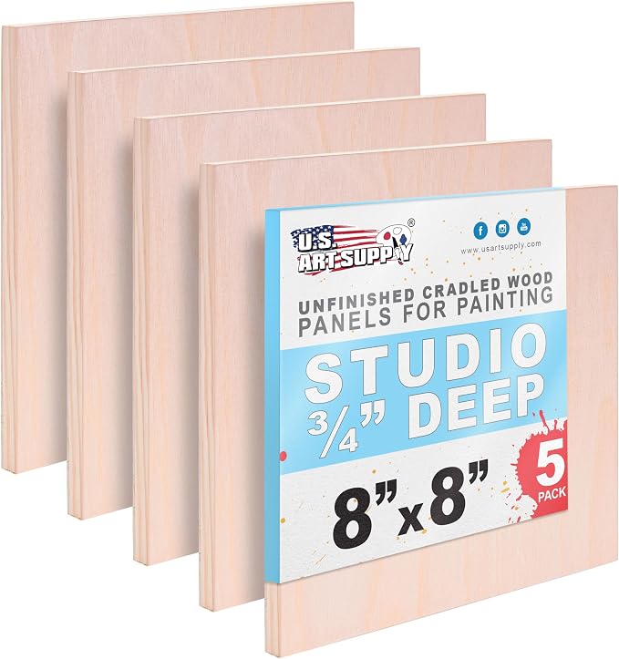 U.S. Art Supply 08" x 08" Unfinished Cradled Wood Panels by USArtSupply