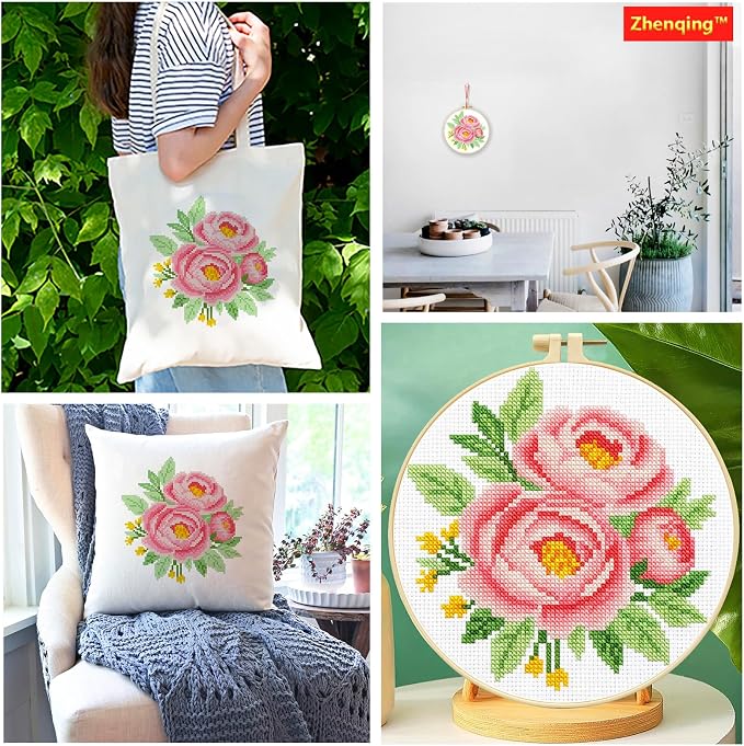 Zhenqing Pink Peony Cross Stitch Kit - Image 7