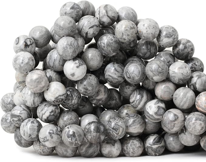 35PCS 10mm Natural Map Stone Round Loose Beads by CHEAVIAN