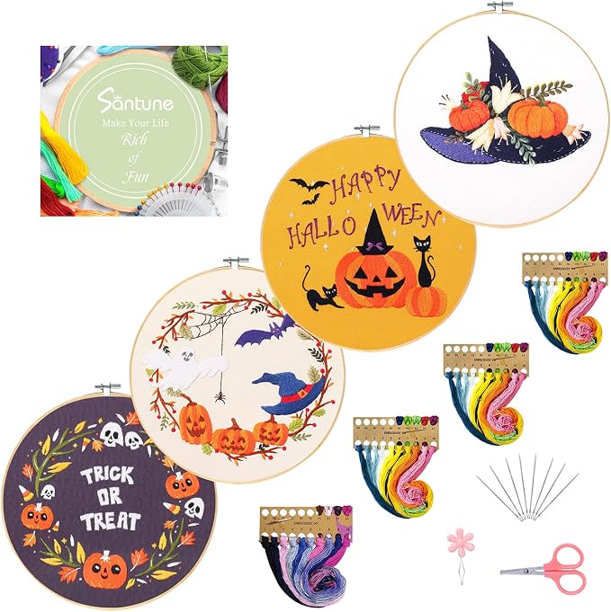 Santune 4-Pack Halloween Embroidery Kit Cross Stitch Kits by Santune