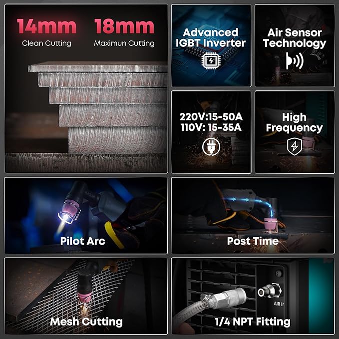 Plasma Cutter, [Pilot Arc][Large LED Display][Air Sensor] 50A bestarc Plasma Cutter Machine 110/220V Dual Voltage, 1/2 Inch Clean Cut 3/4 Inch Max Cut, Post Flow Mesh, 2T/4T for Beginners DIY