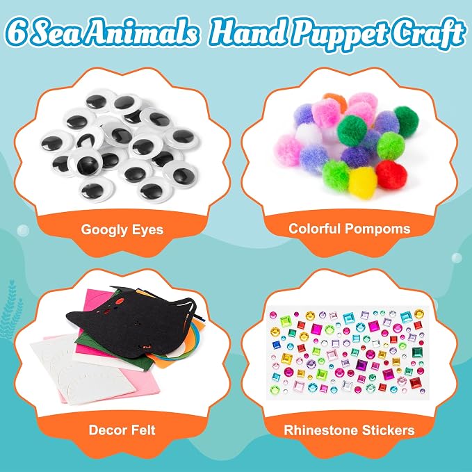 WATINC 6Pcs Hand Puppet Making Kit, Art Craft Felt Sock Puppet Toys, Creative - Image 2