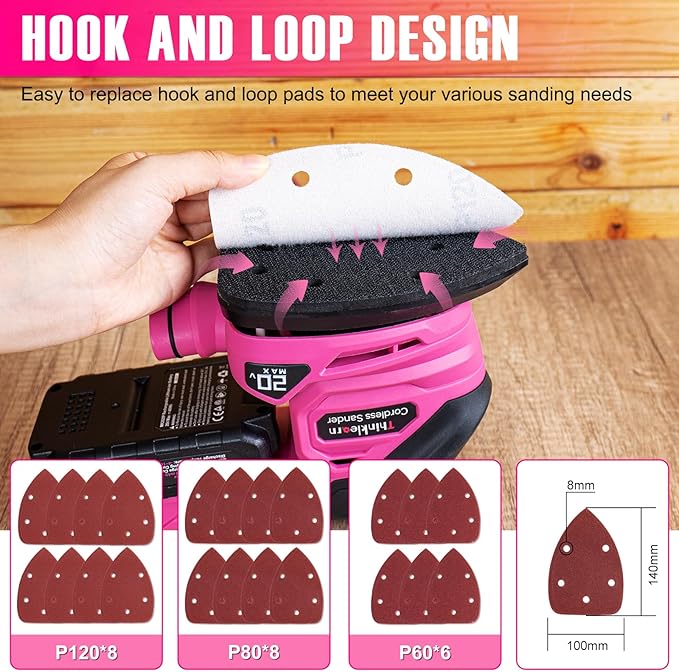 Cordless Detail Sander with 2Pcs Batteries and Charger, 20V 2Amp Electric Power Hand Sander with 22Pcs Sandpapers & Dust Collection System, Palm Sanding Tool for Woodworking, Polishing Wood Furniture