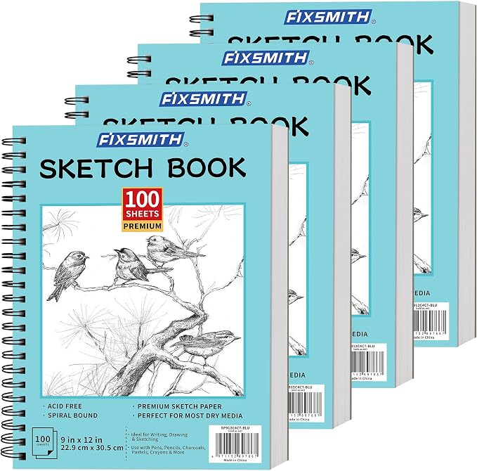 FIXSMITH 9"X12" Blue Sketch Book, 400 Sheets Spiral Sketchbook, Acid Free by FIXSMITH