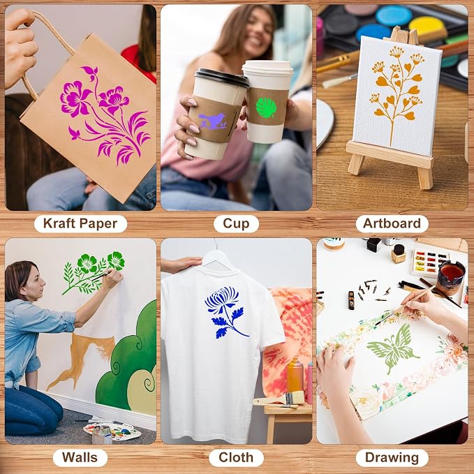 80Pcs Stencils for Painting, Stencils for Crafts Reusable Flower Wall Stencils - Image 5